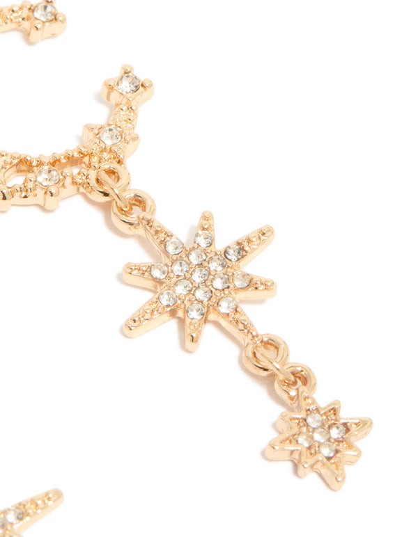 Gold Diamante Moon & Star Celestial Drop Earrings