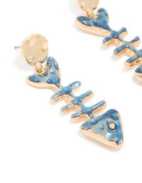 Gold Blue Fish Skeleton Drop Earrings - link has visual effect only