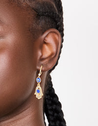 Gold Cubic Zirconia Evil Eye & Hamsa Hand Drop Earrings - link has visual effect only