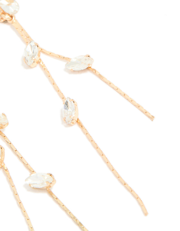 Gold Diamante Flower Chain Drop Earrings