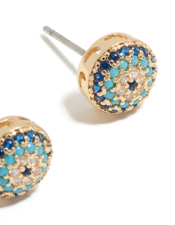 Gold Cubic Zirconia Evil Eye Stud Earrings