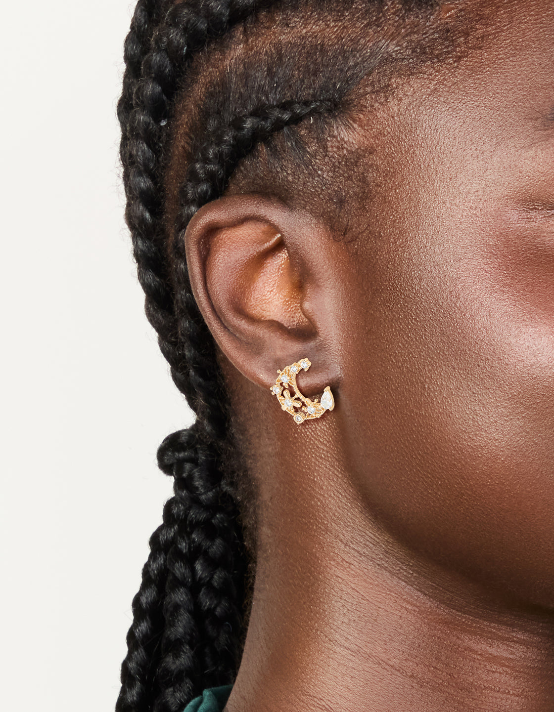 Gold Cubic Zirconia Celestial Moon Stud Earrings