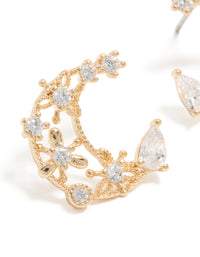 Gold Cubic Zirconia Celestial Moon Stud Earrings - link has visual effect only