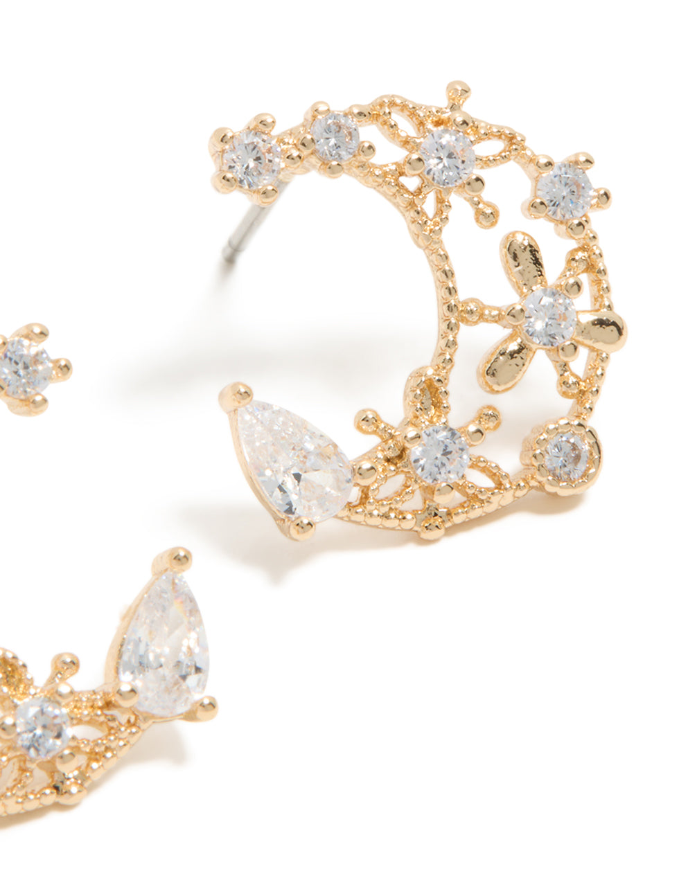 Gold Cubic Zirconia Celestial Moon Stud Earrings