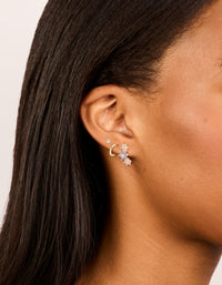 Gold Cubic Zirconia Flower Stud & Hoop Earrings 3-Pack - link has visual effect only