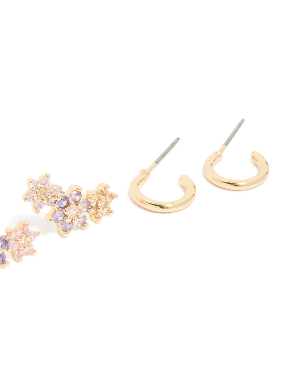 Gold Cubic Zirconia Flower Stud & Hoop Earrings 3-Pack
