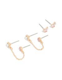 Gold Diamante Butterfly & Chain Earrings Pack - link has visual effect only