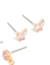 Gold Diamante Butterfly & Chain Earrings Pack - link has visual effect only
