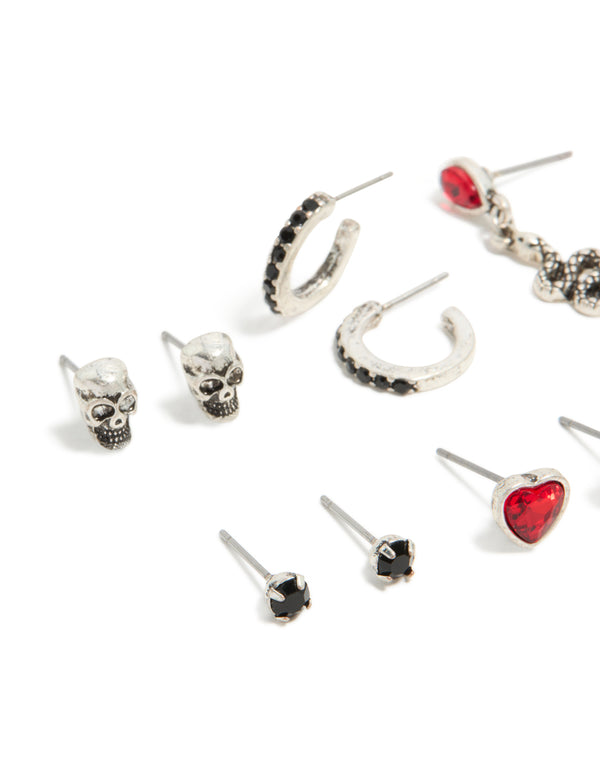 Silver Bow Skull & Cross Earrings 6 Pack