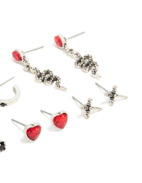 Silver Bow Skull & Cross Earrings 6 Pack - link has visual effect only