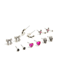 Silver Bow, Heart & Cross Earrings 6-Pack - link has visual effect only