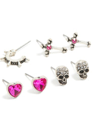 Silver Bow, Heart & Cross Earrings 6-Pack - link has visual effect only