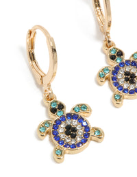 Gold Blue Diamante Turtle Huggie Earrings - link has visual effect only