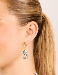 Gold Blue & White Seahorse Open Hoop Earrings - link has visual effect only