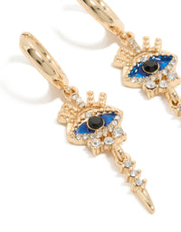 Gold Diamante Evil Eye Huggie Earrings - link has visual effect only