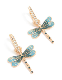 Gold Diamante Dragonfly Huggie Earrings - link has visual effect only