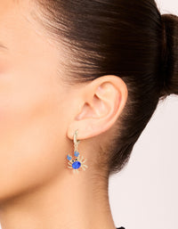Gold Dark Blue Diamante Crab Huggie Earrings - link has visual effect only