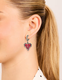 Silver Gothic Red Heart Charm Huggie Earrings - link has visual effect only
