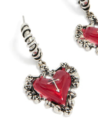 Silver Gothic Red Heart Charm Huggie Earrings - link has visual effect only