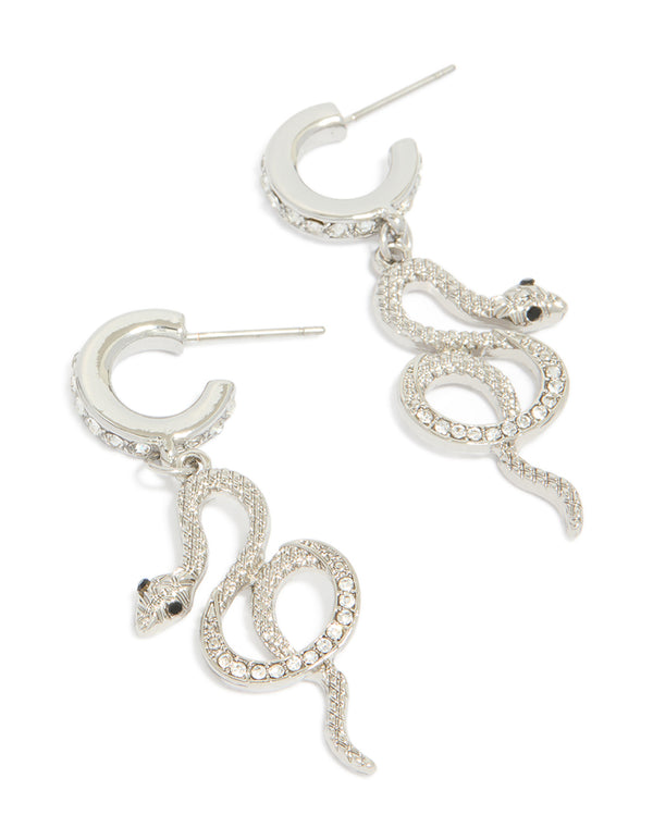 Silver Diamante Snake Huggie Earrings
