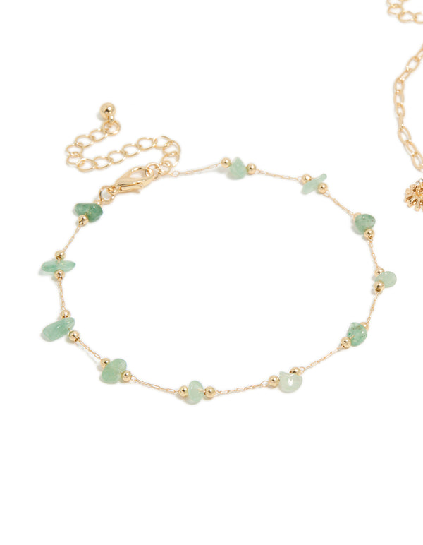 Gold Semi Precious Stone &  Sea Charm Anklets 2-Pack