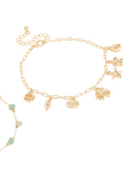 Gold Semi Precious Stone &  Sea Charm Anklets 2-Pack - link has visual effect only