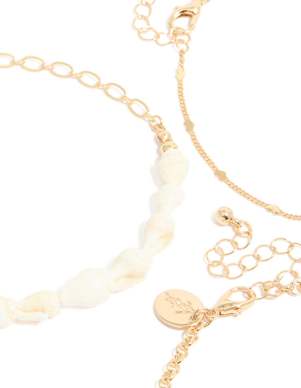 Gold Shell & Star Fish  Anklets 3-Pack