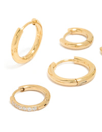 Waterproof Gold Plated Stainless Steel Cubic Zirconia Essential Stacking Huggie Earrings 3-Pack - link has visual effect only