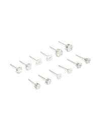 Waterproof Stainless Steel Cubic Zirconia Essential Stud Earrings 6-Pack - link has visual effect only