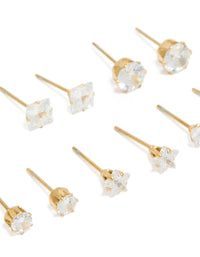 Waterproof Gold Plated Stainless Steel Cubic Zirconia Essential Stud Earrings 6-Pack - link has visual effect only