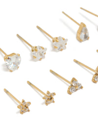 Waterproof Gold Plated Stainless Steel Cubic Zirconia Stud Earrings 6-Pack - link has visual effect only