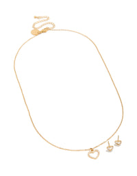 Waterproof Gold Plated Stainless Steel Cubic Zirconia Heart Necklace & Earrings Set - link has visual effect only