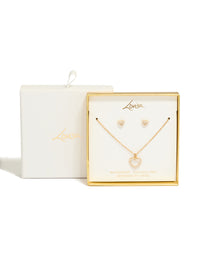Waterproof Gold Plated Stainless Steel Cubic Zirconia Heart Necklace & Earrings Set - link has visual effect only