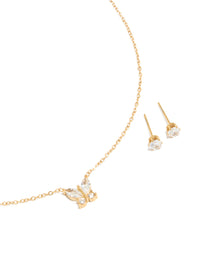 Waterproof Gold Plated Stainless Steel Cubic Zirconia Butterfly Necklace & Earrings Set - link has visual effect only