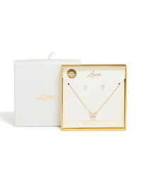 Waterproof Gold Plated Stainless Steel Cubic Zirconia Butterfly Necklace & Earrings Set - link has visual effect only