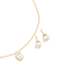 Waterproof Gold Plated Stainless Steel Cubic Zirconia Oval Necklace & Earrings Set - link has visual effect only
