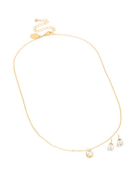 Waterproof Gold Plated Stainless Steel Cubic Zirconia Oval Necklace & Earrings Set - link has visual effect only