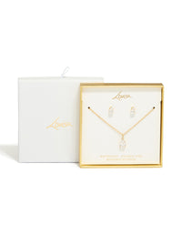 Waterproof Gold Plated Stainless Steel Cubic Zirconia Pear Necklace & Earrings Set - link has visual effect only