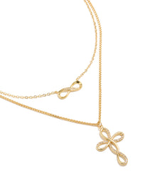 Gold Plated Cubic Zirconia Infinity & Cross Layered Necklace - link has visual effect only