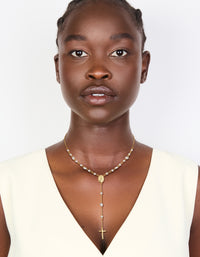 Gold Plated Cubic Zirconia & Pearl Rosary Necklace - link has visual effect only