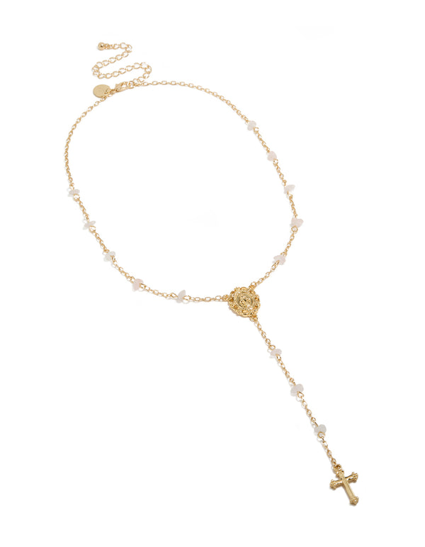 Gold Plated Dainty Semi Precious Stone  Chip Rosary Necklace
