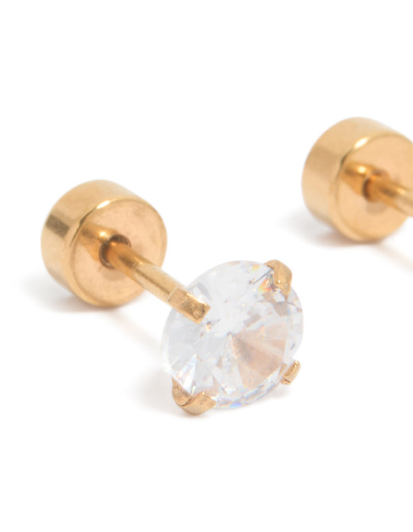 Kids Gold Plated Surgical Steel Cubic Zirconia Flat Back Studs