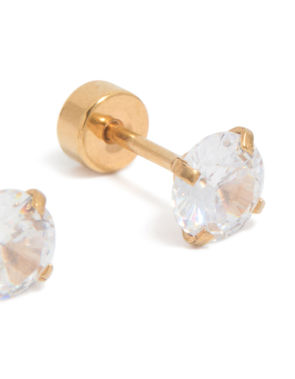 Kids Gold Plated Surgical Steel Cubic Zirconia Flat Back Studs