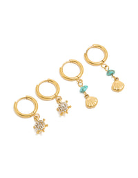 Waterproof Gold Plated Stainless Steel Semi Precious Stone Sea Earrings 2-Pack - link has visual effect only