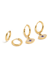 Waterproof Gold Plated Stainless Steel & Diamante  Evil Eye Huggie Earrings 2-Pack - link has visual effect only