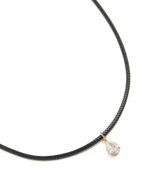 Waterproof Gold Plated Stainless Steel Pear Cubic Zirconia Pendant Cord Necklace - link has visual effect only