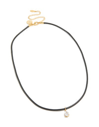 Waterproof Gold Plated Stainless Steel Pear Cubic Zirconia Pendant Cord Necklace - link has visual effect only