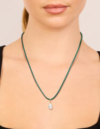 Waterproof Gold Plated Stainless Steel Pear Cubic Zirconia Drop Dark Green Cord Necklace - link has visual effect only