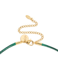 Waterproof Gold Plated Stainless Steel Pear Cubic Zirconia Drop Dark Green Cord Necklace - link has visual effect only