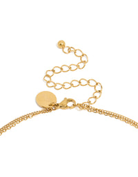 This waterproof layered necklace features hamsa hand and evil eye in gold plated stainless steel clasp detail view - link has visual effect only